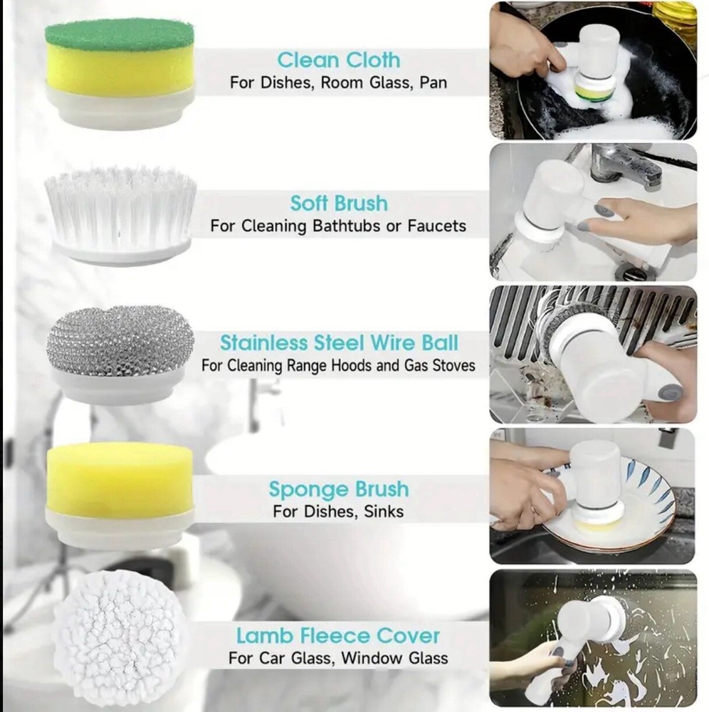 Handheld Folding Electric Cleaning Brush Wireless Portable Dish Set