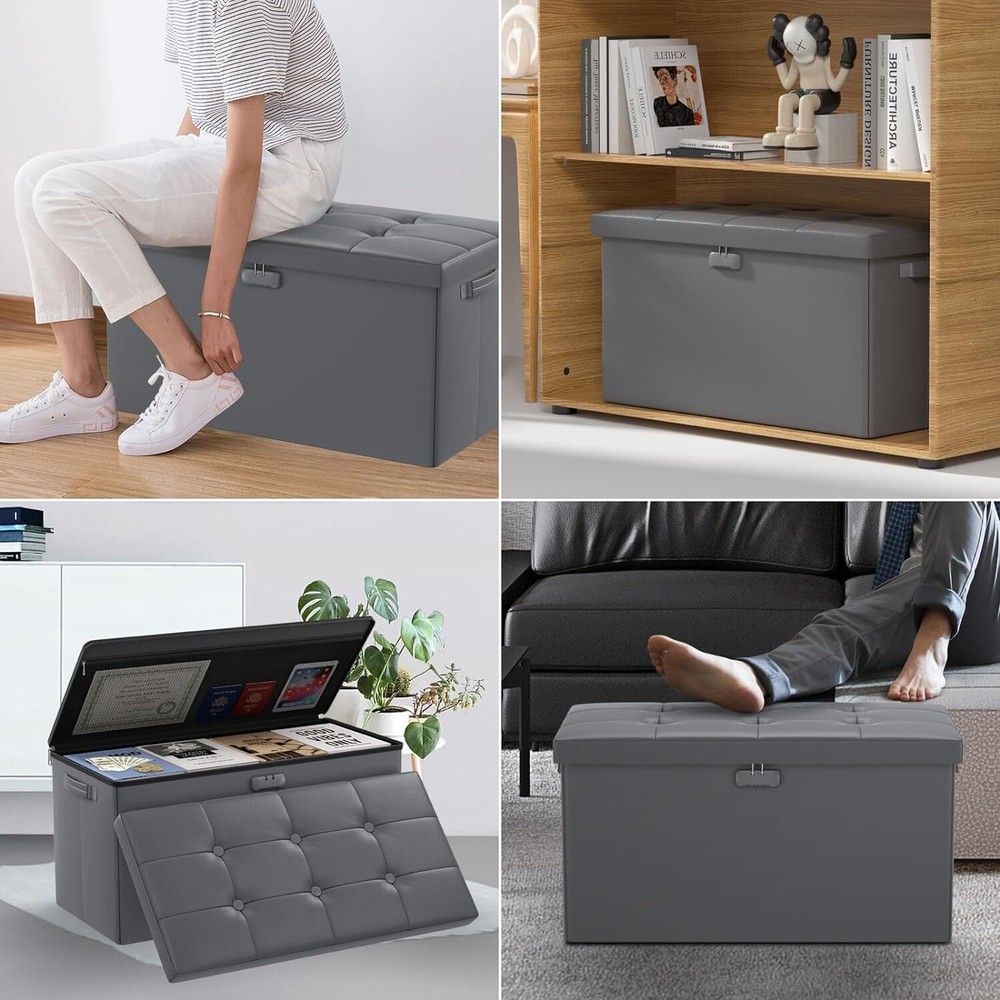 DocSafe Storage Ottoman Bench with Lock,Fireproof 30 x 15 x 15 inches, Grey