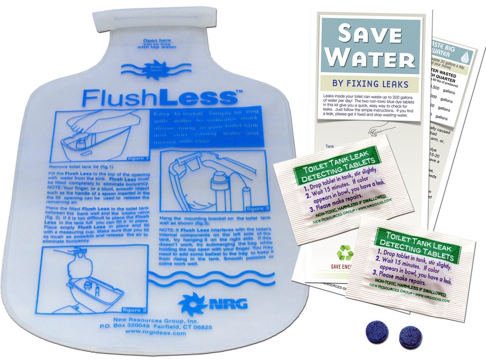 Bathroom Toilet Tank Kit | Displacement Bag & Dye Tabs