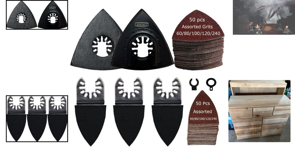 105 Pcs Triangle & Finger Sanding Pad Set for Oscillating Tools - Lightweight