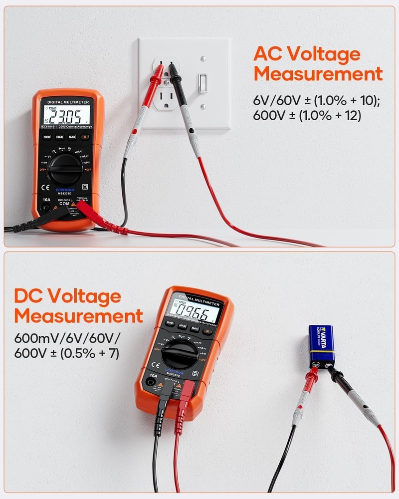 Compact MS8233D Multimeter for Accurate AC/DC Measurements & Non-Contact Testing
