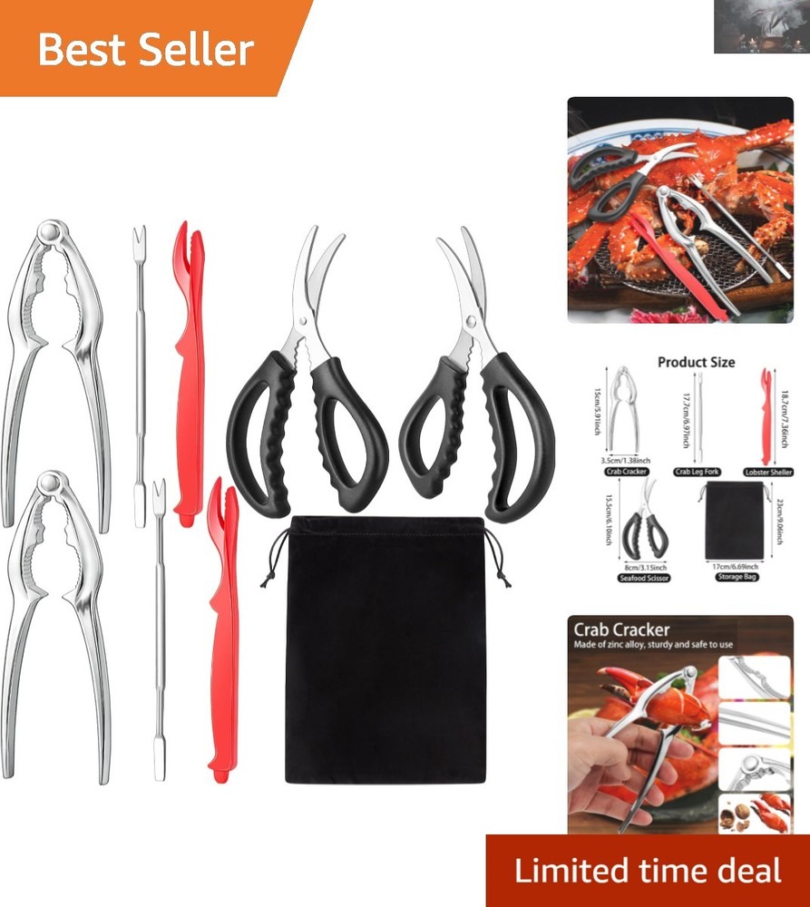 Professional Seafood Cracker and Sheller Set: 9 Durable Tools for Easy Serving