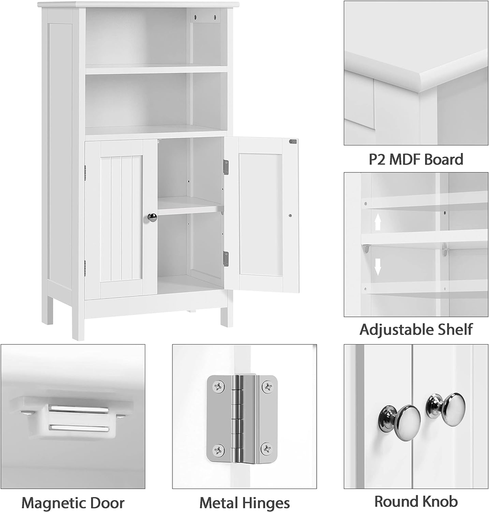 Cabinet Storage with Double Doors Adjustable Shelves Bathroom Floor Organizer