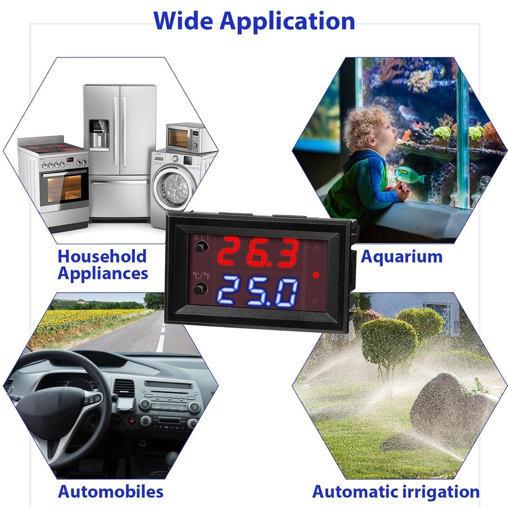 2 Pieces 12V Electronic Temperature Controller Programmable -50 to 110 Degree Ce