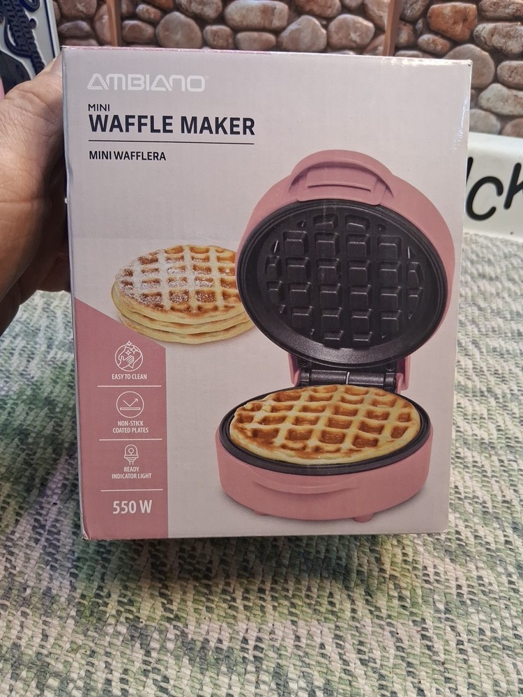 AMBIANO ALDI PINK MINI WAFFLE MAKER - NEW IN BOX