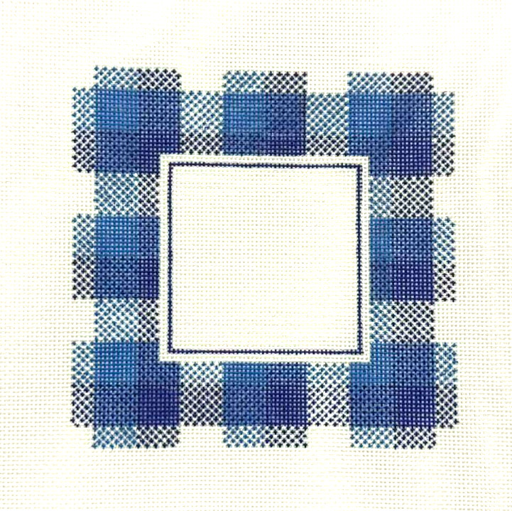 Initial K Blue Plaid Square Initial Frame Handpainted Needlepoint Canvas