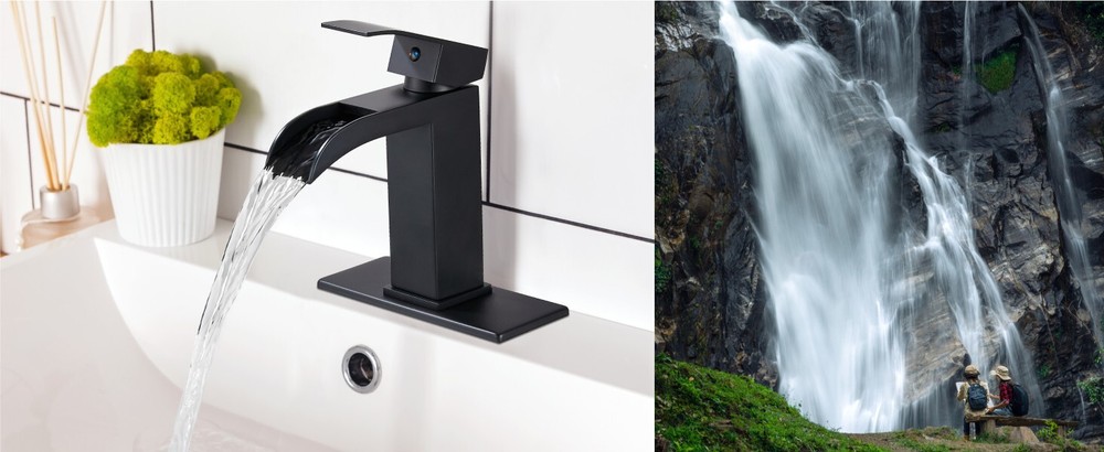Midanya, Single Handle, Matte Black, Slotted Waterfall Faucet, Pop-up Drain