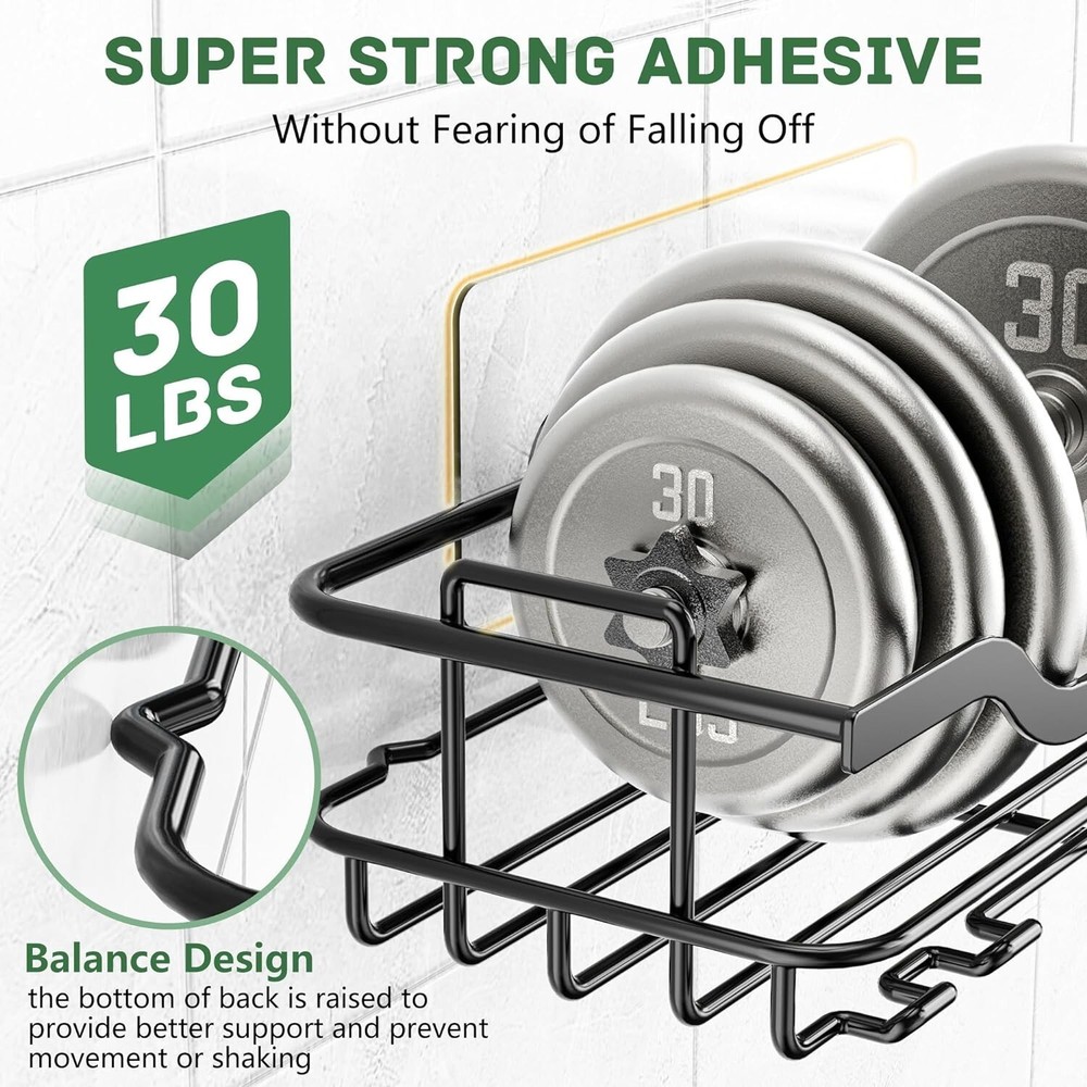 Versatile Rustproof Shower Caddy Set with Easy 2-Step Installation - BlackLarge