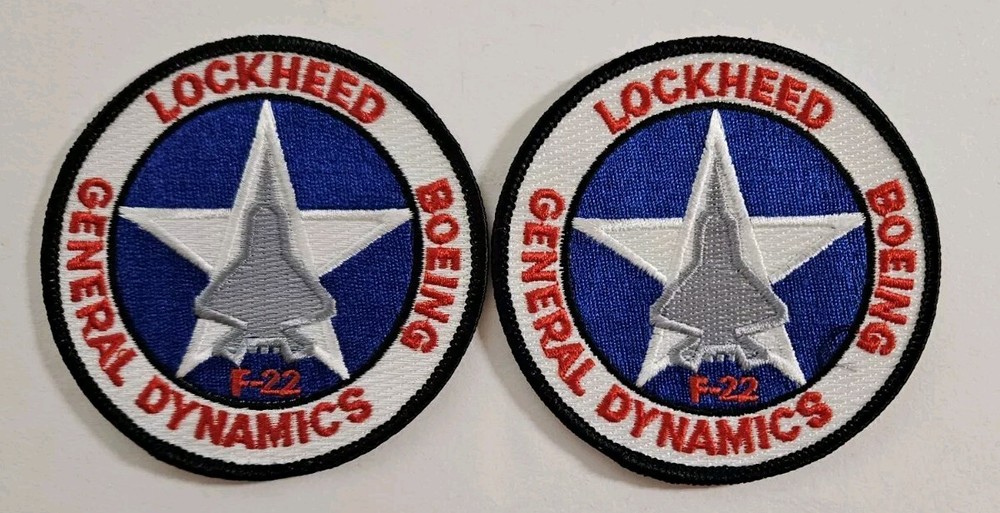 2 Vintage F-22 LOCKHEED Boeing General Dynamics  3.5” Iron On Patch Jet Plane