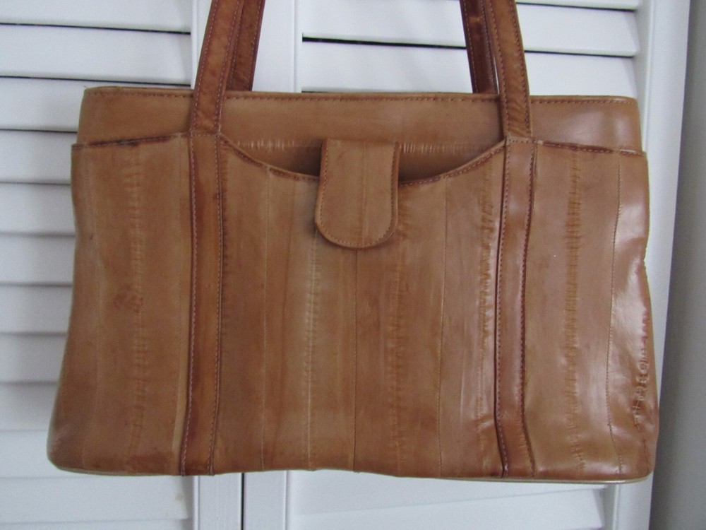 EELSKIN PURSE - TAN - VINTAGE - SHOULDER STRAP - MULTI COMPARTMENT -