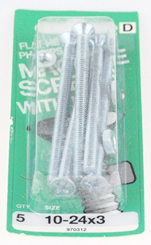 Flat Head Machine Screw - 10-24 x 3" - 5 Pack