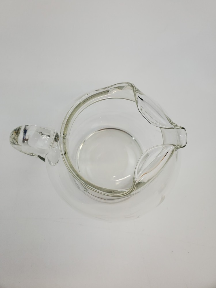 Small Etched Vine Clear Glass Squat Pitcher 5.5"