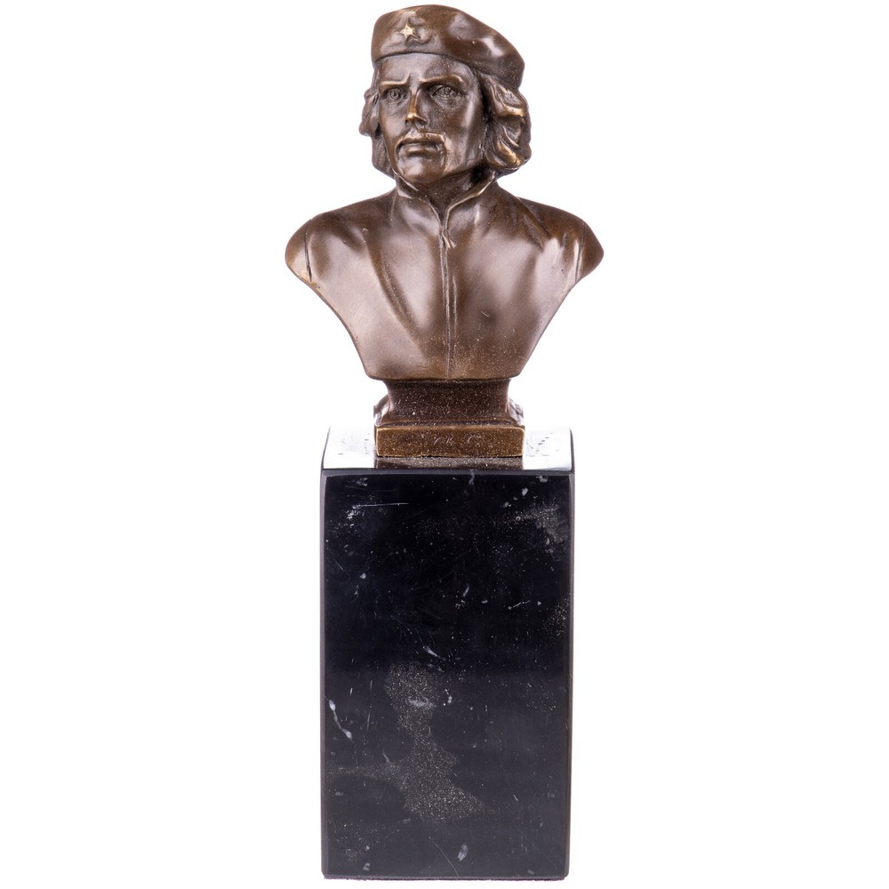 Bronze bust Che Guevara on black marble base after J.Perez