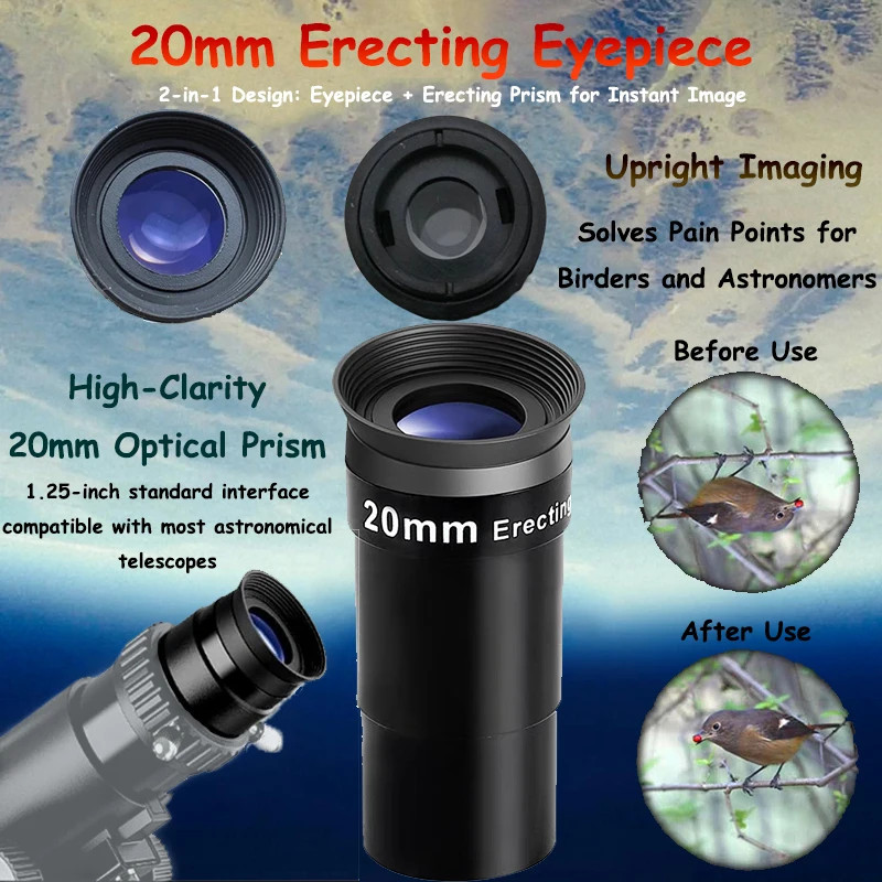 20mm Erecting Eyepiece 1.25 "/31.7mm Metal Frame Corrects Inverted Views