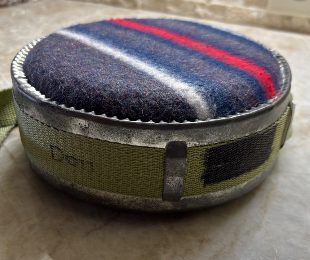 VINTAGE Wool & Galvanized Metal Canteen With Strap