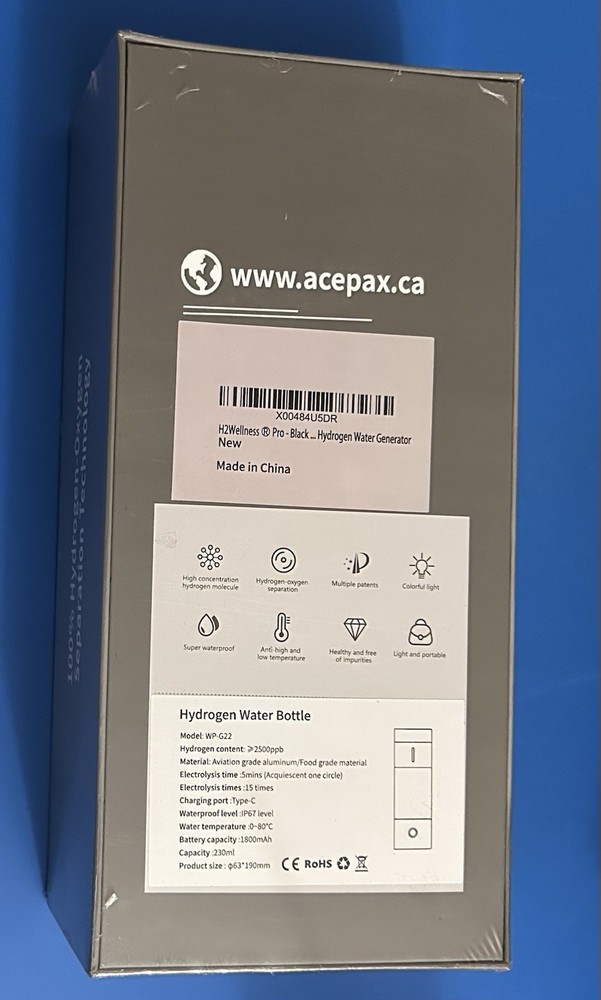 H2Wellness Pro Black Edition 4000 PPB, 230 ml Hydrogen Water Generator - New