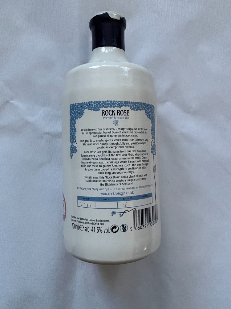 White Rock Rose Gin Ceramic 700ml Empty Bottle (great condition) Bar