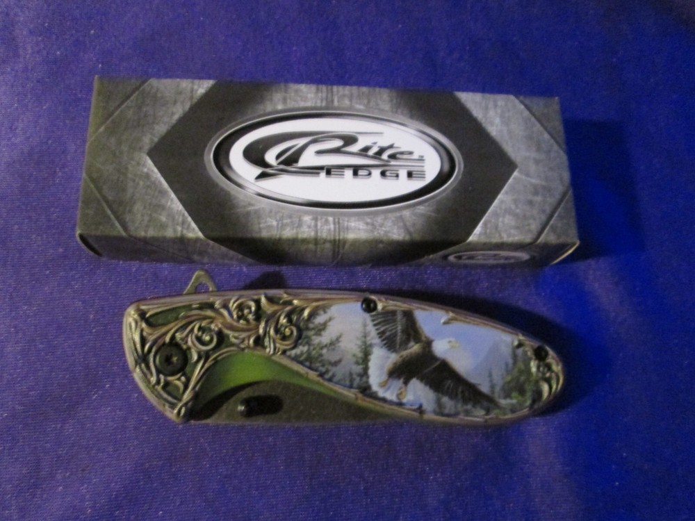RITE EDGE 4 1/2" 3D PRINTED EAGLE FOLDER LOCKBACK KNIFE WITH BELT CLIP #E35