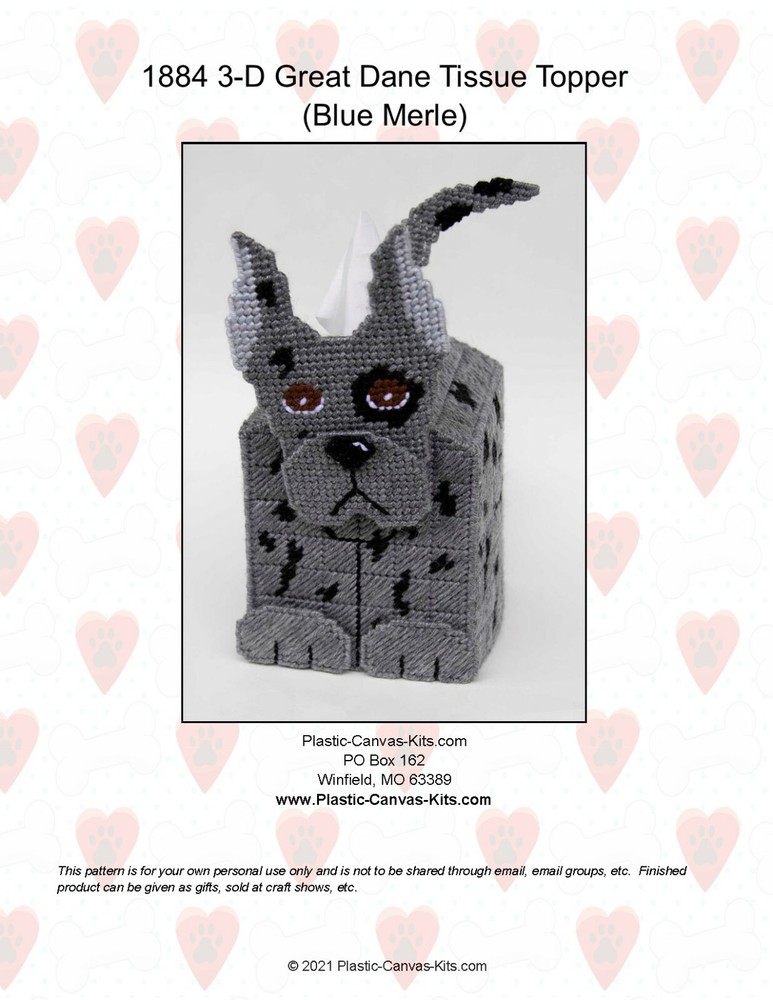 Great Dane (Blue Merle) 3-D Dog Tissue Topper-Plastic Canvas Pattern or Kit