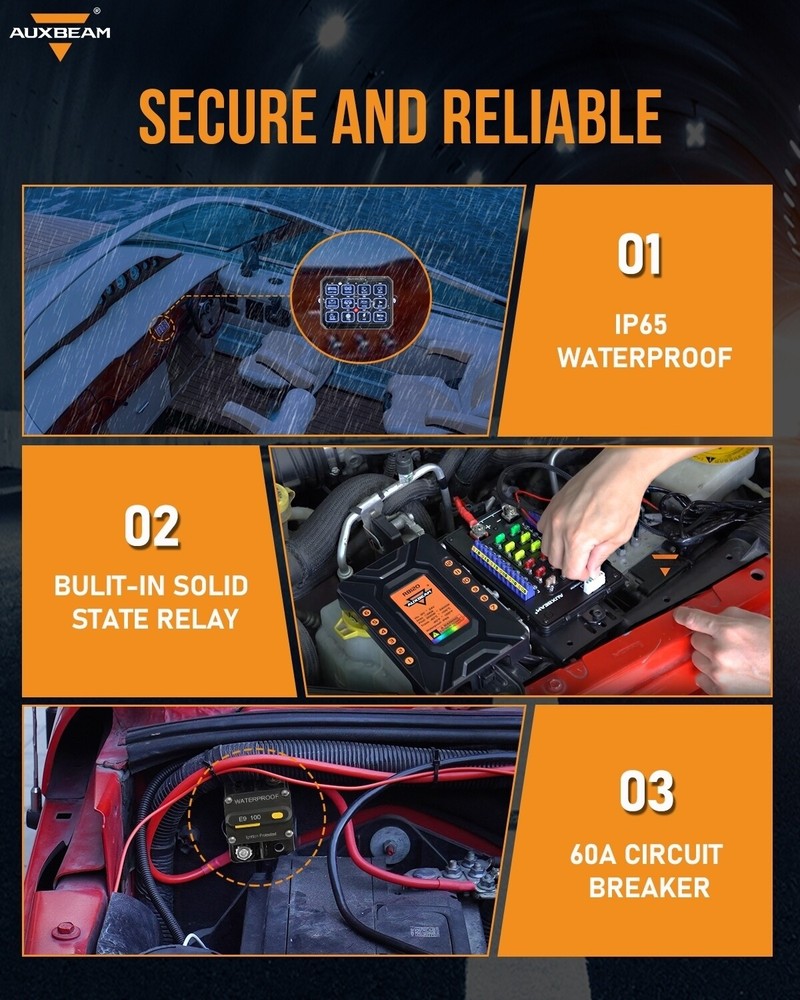 AUXBEAM RGB 12 Gang Switch Panel On-Off LED Car Switch Panel Circuit Control Box