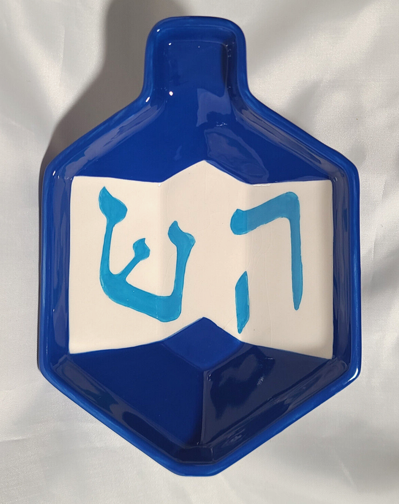 Russ Berrie & Co - Ceramic Blue & White Dreidel-Shaped Hanukkah Tidbit Dish