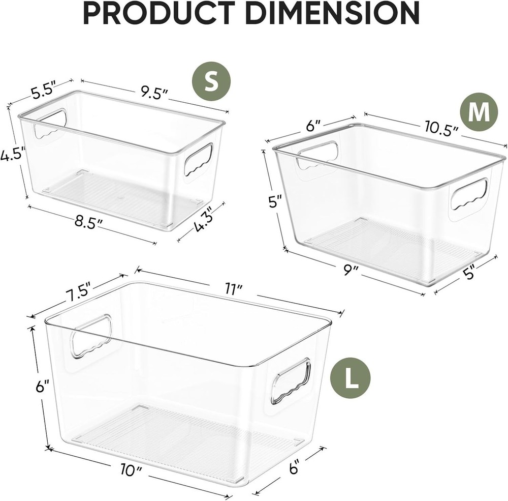 Clear Plastic Storage Bins, Pantry Organization, BPA Free Stackable Refrigerator