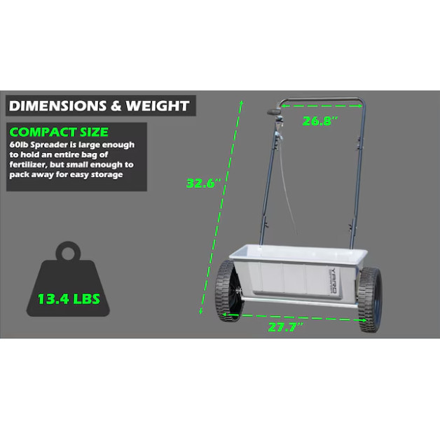 Yard Commander Drop Spreader 60-lb Capacity Compatible with Fertilizer, Seed