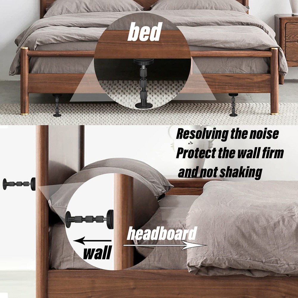 Adjustable Threaded Headboard Stoppers/Bumper 27-114 mm (4 pack), Black