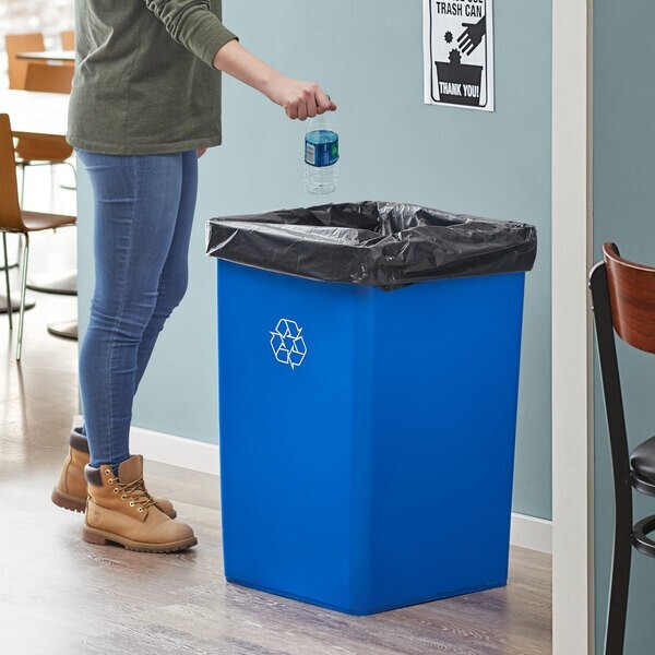 35 Gallon Blue Square Trash Can Container with No Lid - Plastic Garbage Storage
