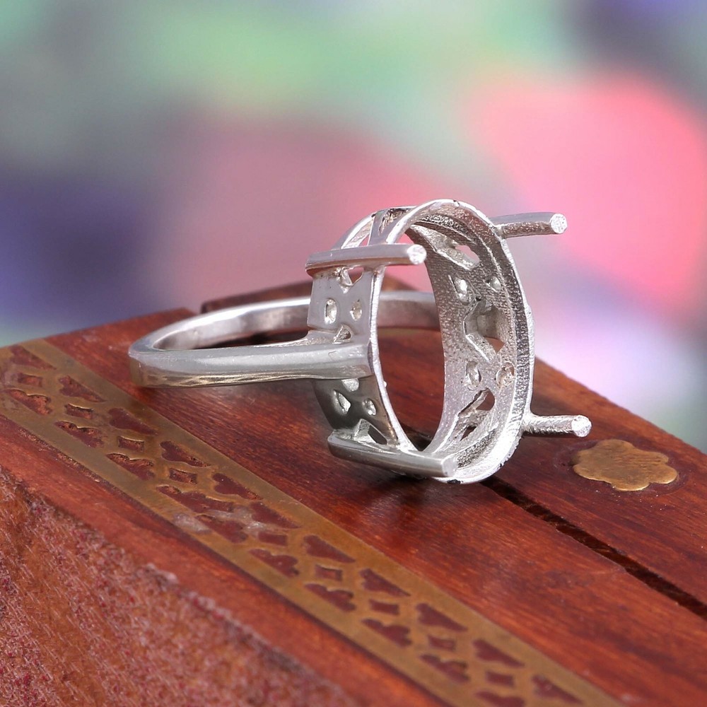 Semi Mount Ring Stone Setting Size 14X10 MM Oval Shape 925 Sterling Silver Ring