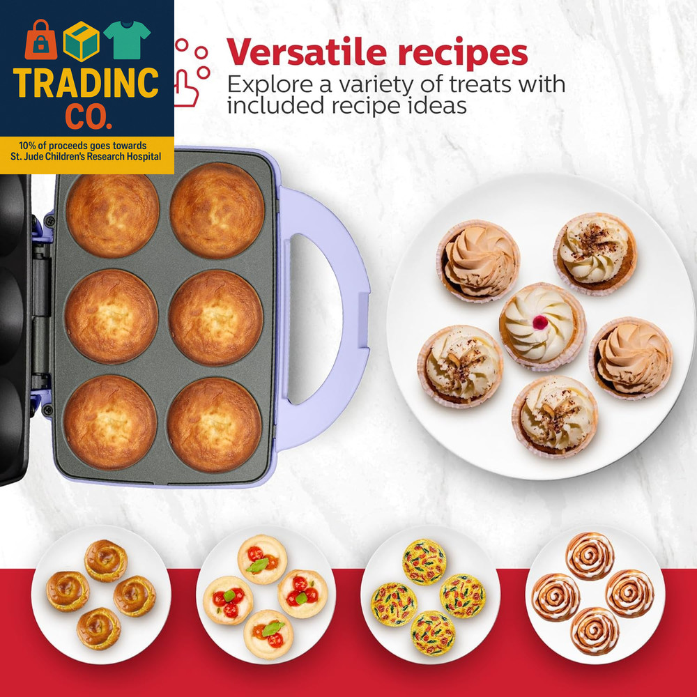 Non-Stick 6-Count Electric Cupcake Maker Machine – Bakes 6 Cupcakes, Muffins, Pi