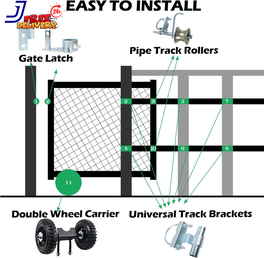 6" Wheels Rolling Gate Hardware Kit for Chain Link Gate Sliding Gate Hardware