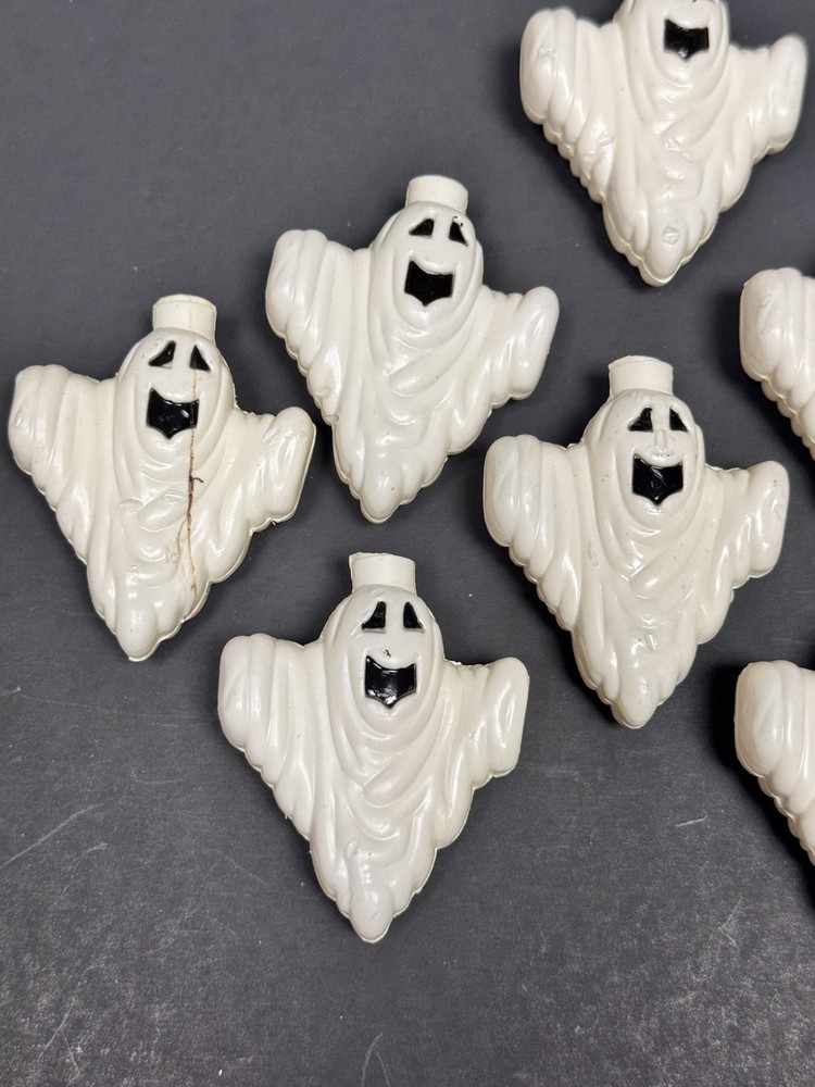 8 Vintage Halloween Plastic Blow Mold Ghost String Light Covers 2.25”