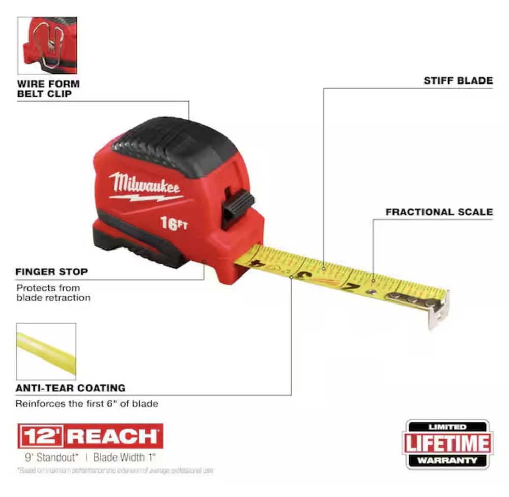 Milwaukee 16ft Compact Tape Measure 2-Pack