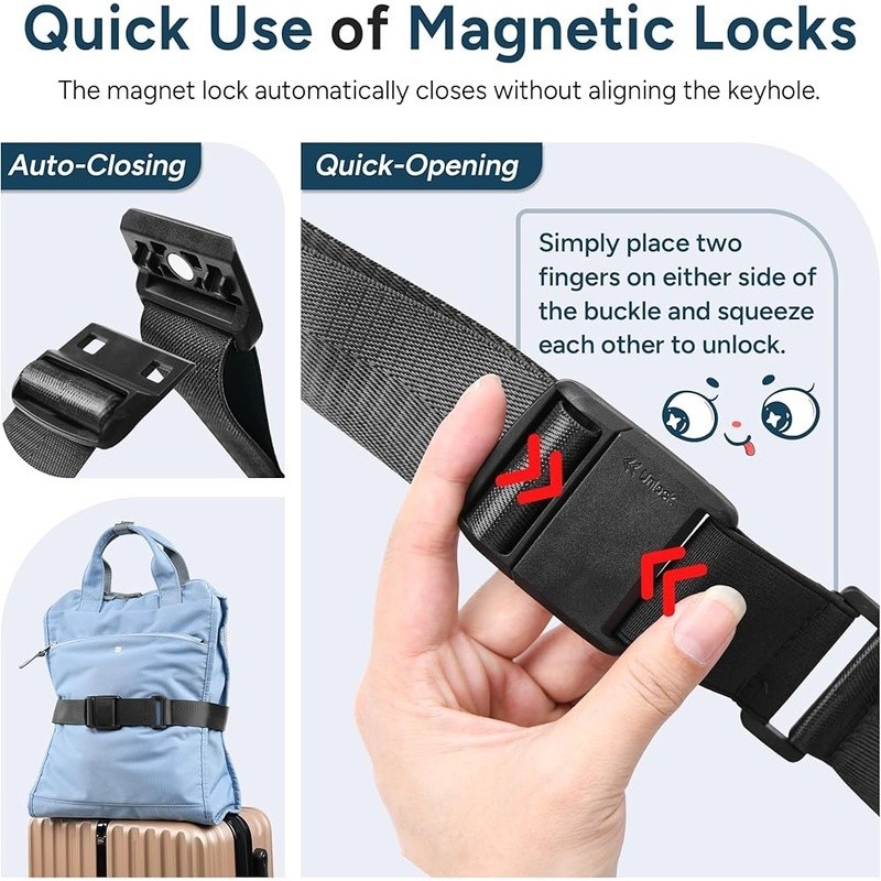 Magnetic Quick Release Luggage Strap Adjustable Hands-Free Carry-On Accessory US