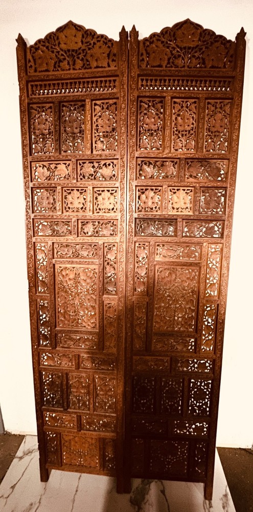 Hand-Carved Wooden Folding Screen / Room Divider