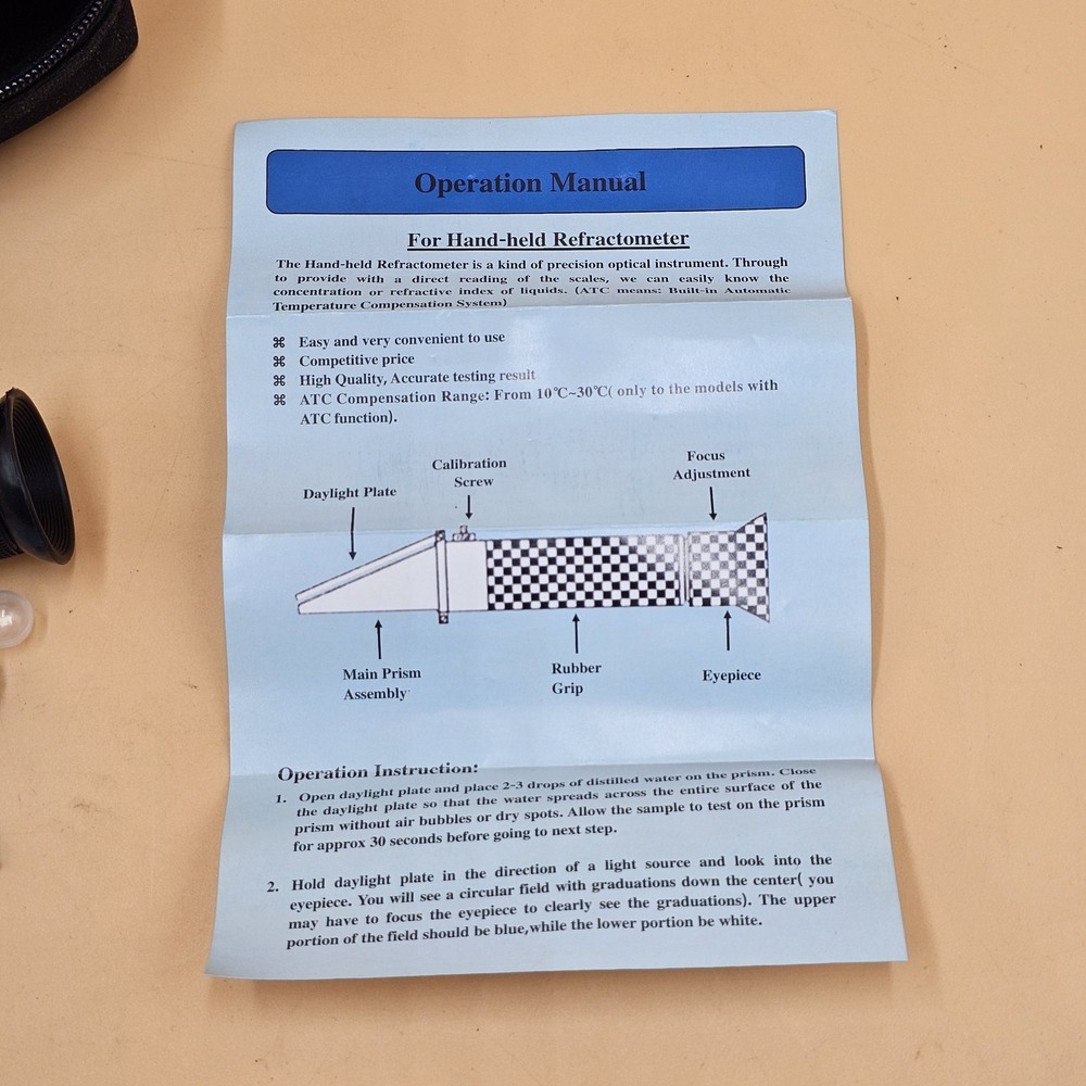 Portable Handheld Brix Refractometer 0-32% Range with Case Beer Wine Fruit
