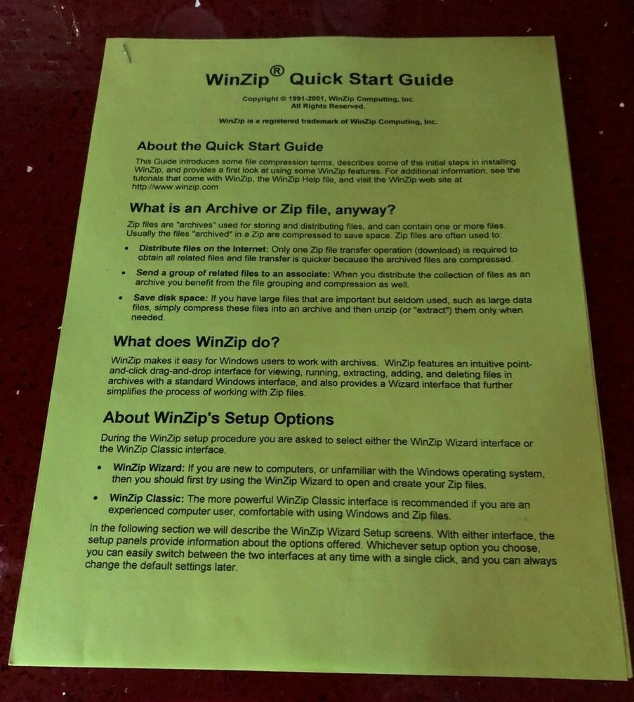 WIN-ZIP QUICK START GUIDE INSTRUCTION MANUAL (4 PAGES)