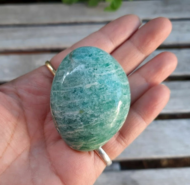Amazonite Palm Stone L, Communication, Good Luck, Success, Confidence