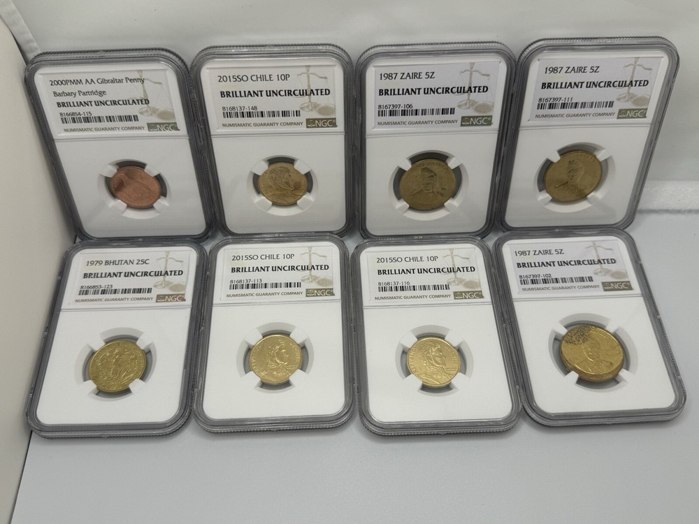 8 Total Brilliant Uncirculated Foreign Coins