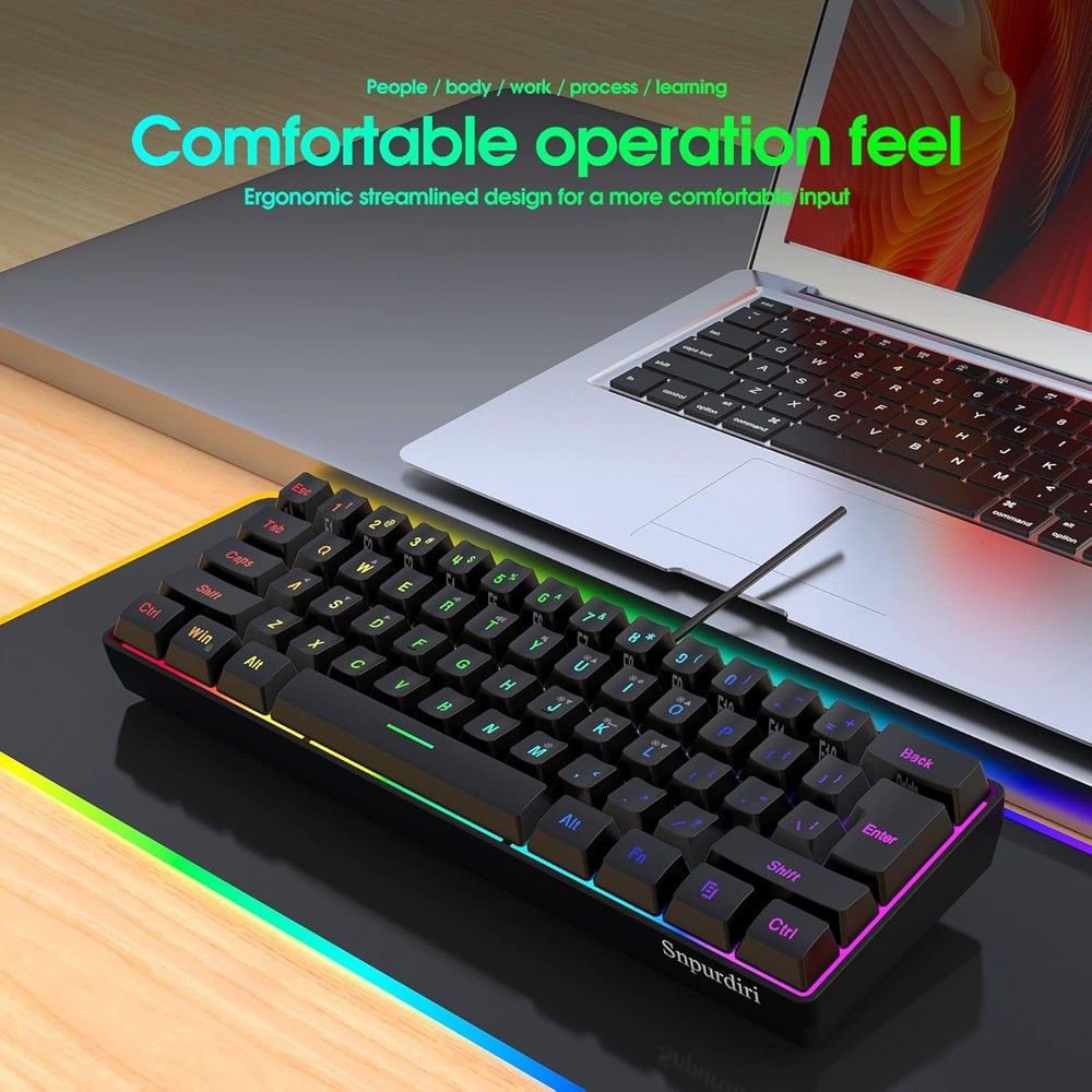 60% Gaming Keyboard & Mouse Combo Set Mini 61 Keys True RGB Mechanical Feeling