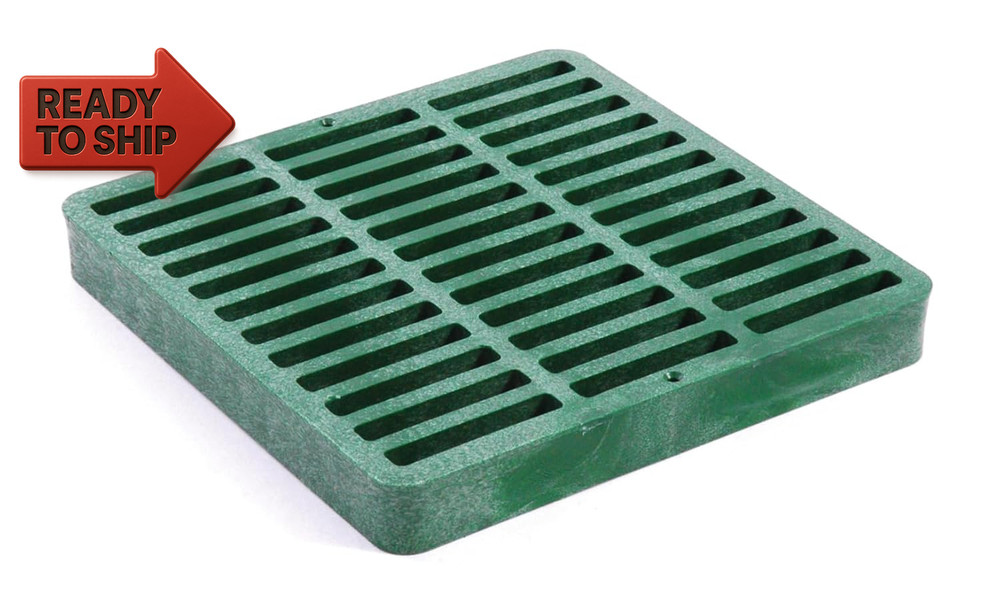 NDS Square Catch Basin Drain Grate, 9 In., Green Plastic