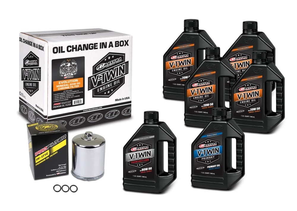 Oil Change Kit Mineral w Chrome Filter V Twin w Chrome Evolution