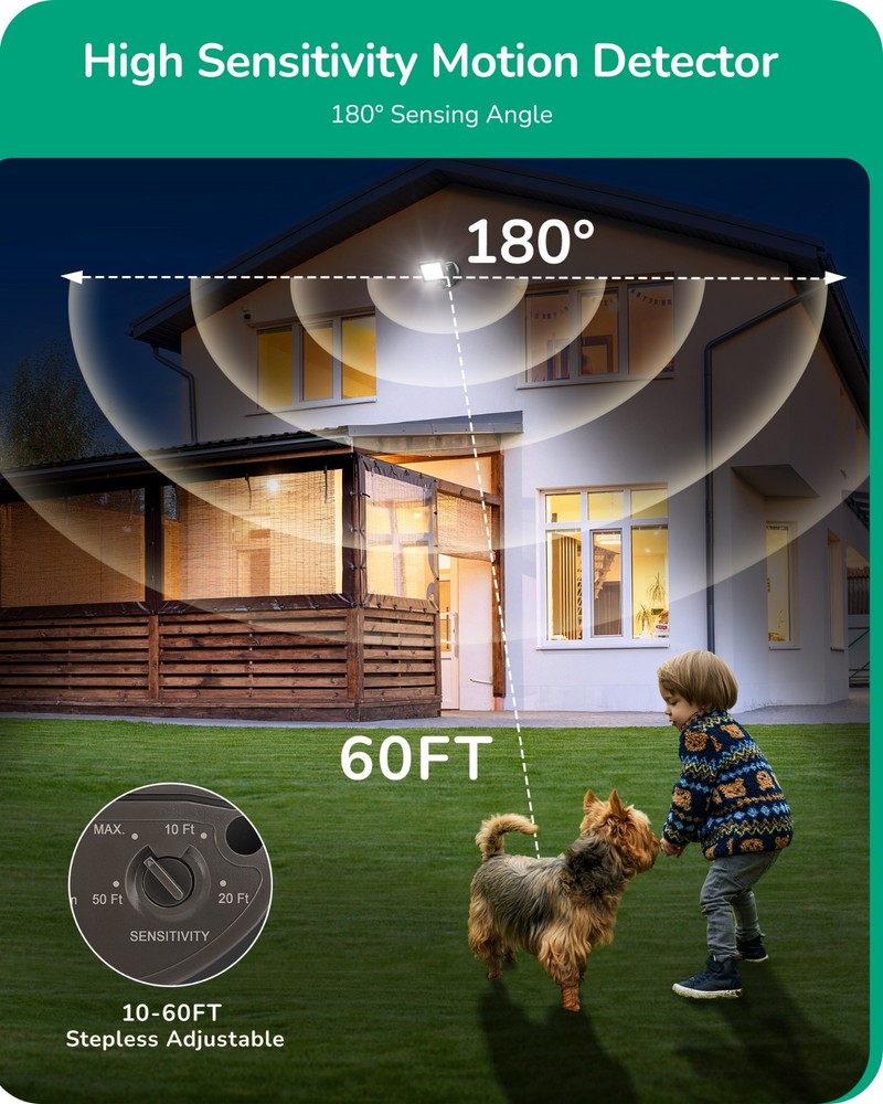 EDISHINE 2-Pack Motion Sensor 180° 60FT Range Adjustable Time 3 Modes Brown