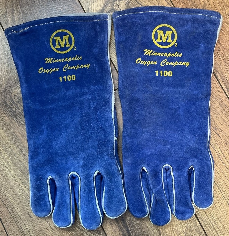 Minneapolis Oxygen Co. Mo2 Welding Gloves Blue/Gray Leather ~ One Size