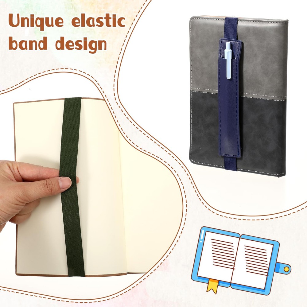 10 Pcs Pen Holder for Notebook, PU Leather Adjustable Book Strap, Notebook Pen