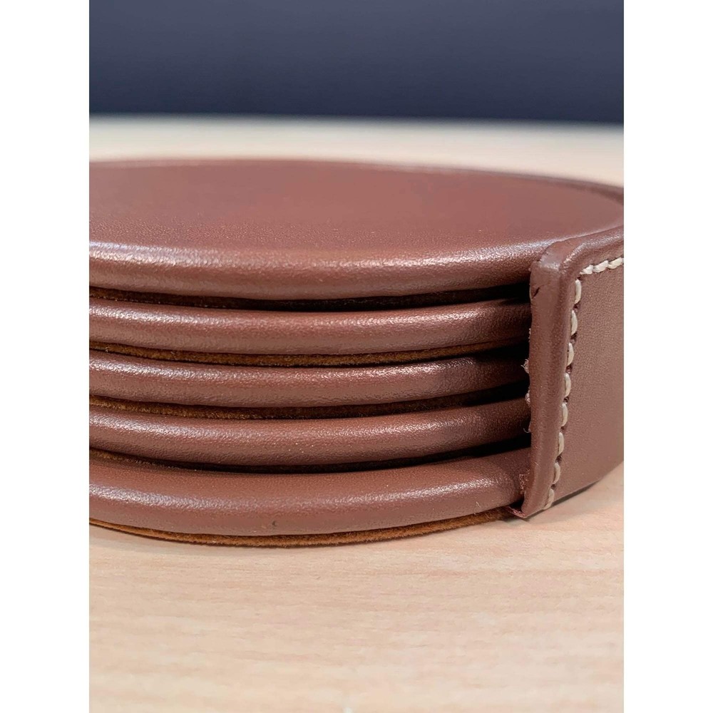 Dacasso Rustic Brown Leather 4-Round Coaster Set