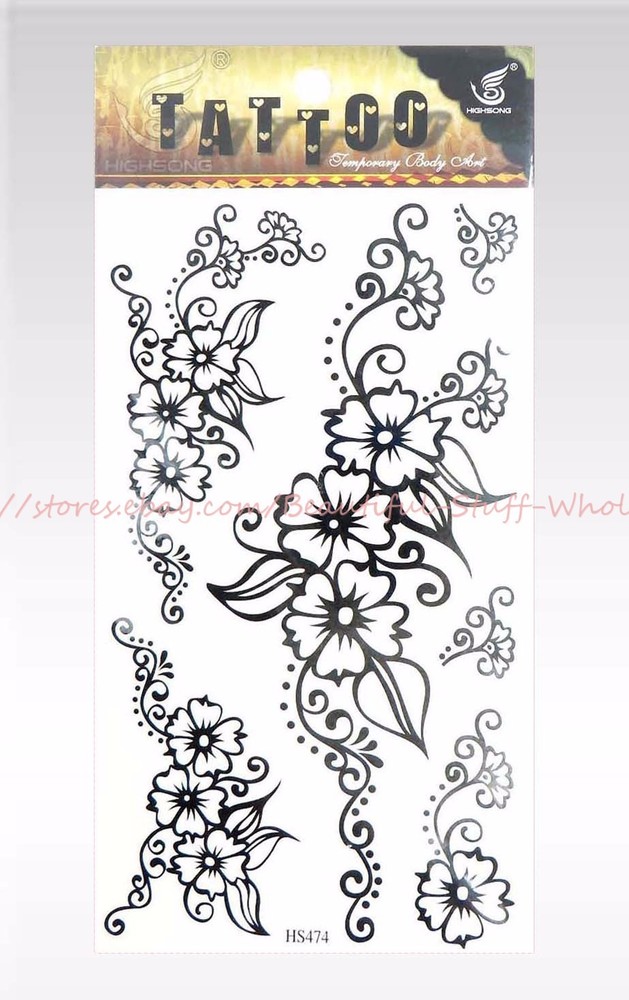 12 sheets rose boho flower black temporary tattoo waterproof tattoos