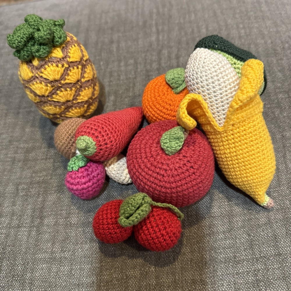 Crochet Fruit Plush Handmade 9 Piece Pre-owned