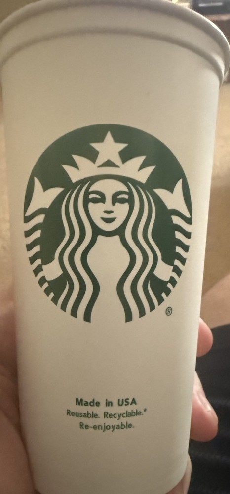 Starbucks White Plastic Reusable Cup No Lid